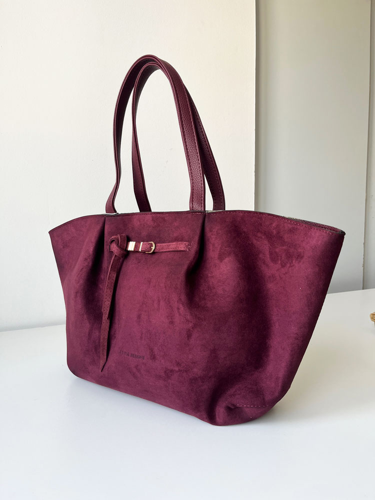 Veľká semišová shopper kabelka Laura Biaggi - bordová A4