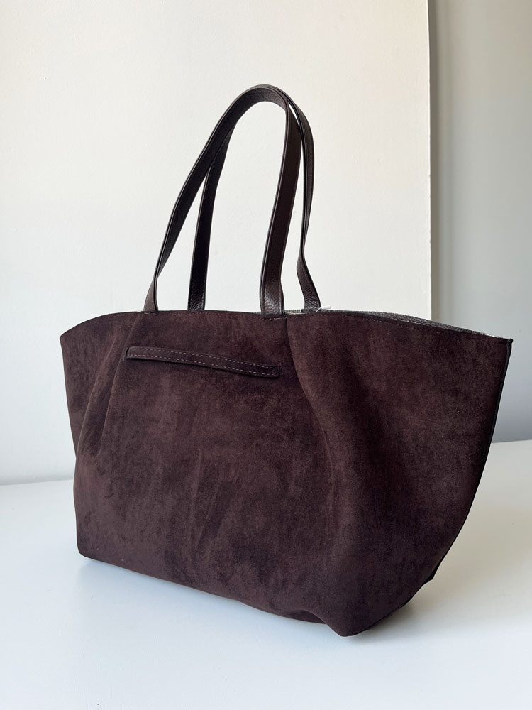 Veľká semišová shopper kabelka Laura Biaggi - čokoládová A4