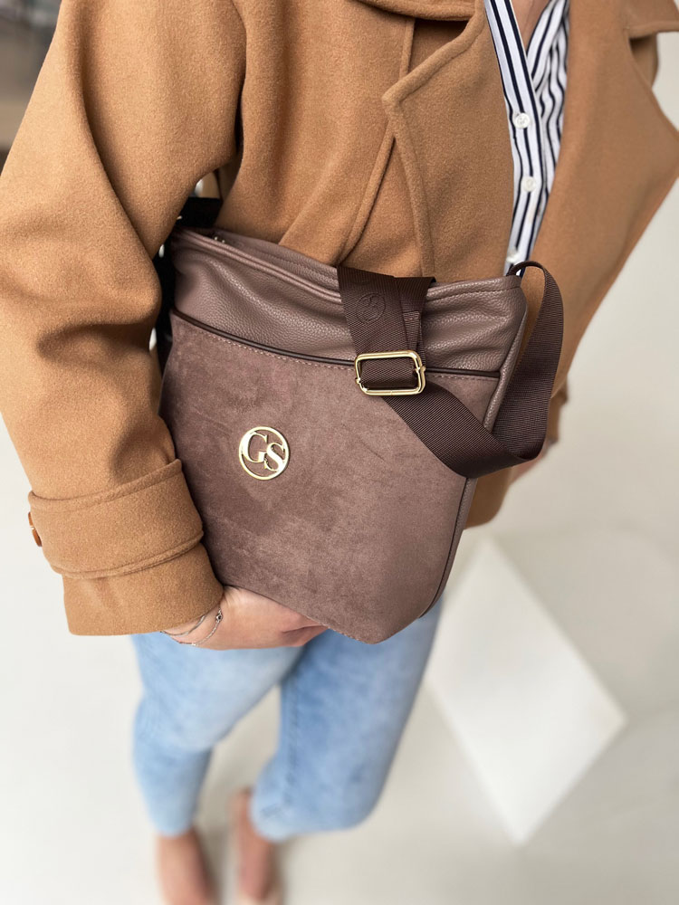 Hnedosivá crossbody kabelka GROSSO GS-103-taupe/brown