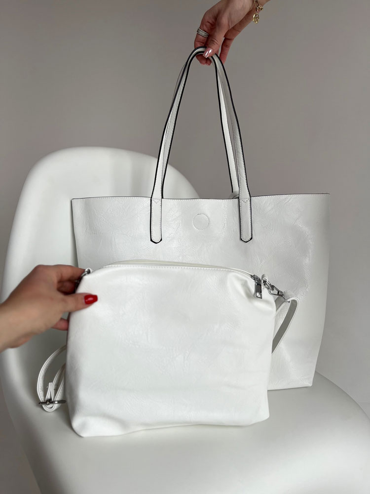 Biela shopper kabelka na rameno 2v1