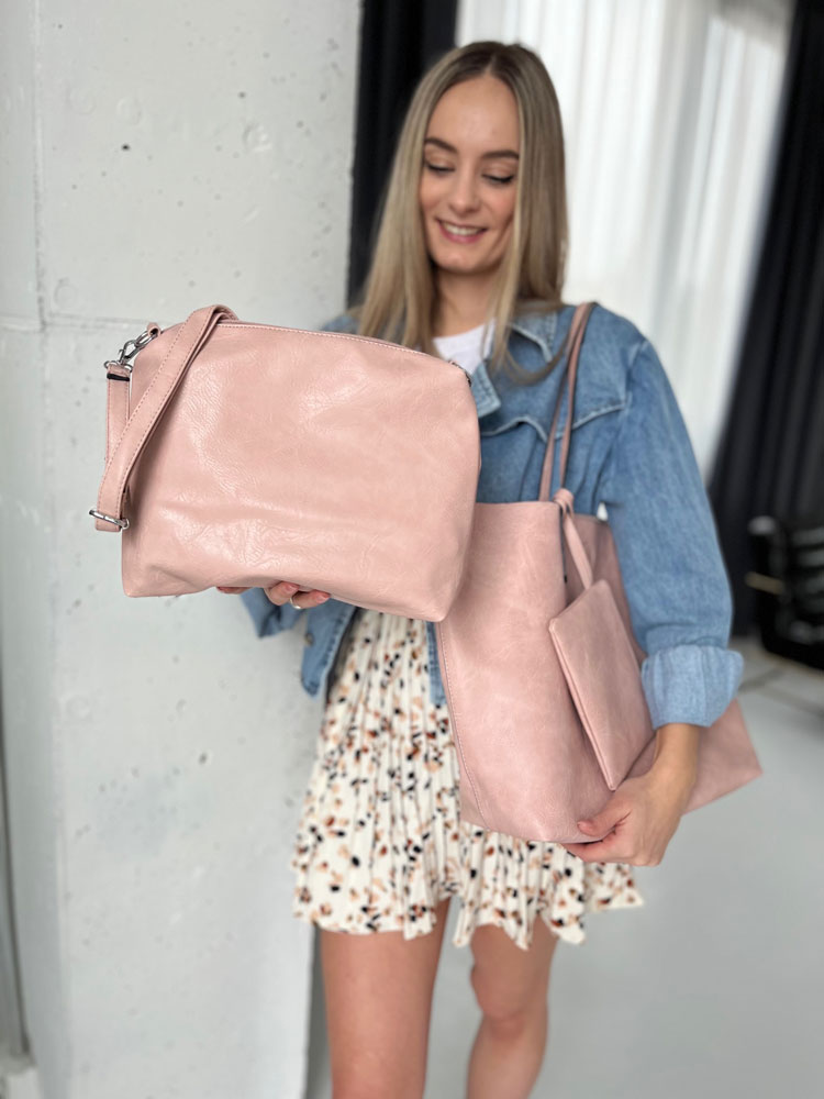Ružová shopper kabelka na rameno 2v1