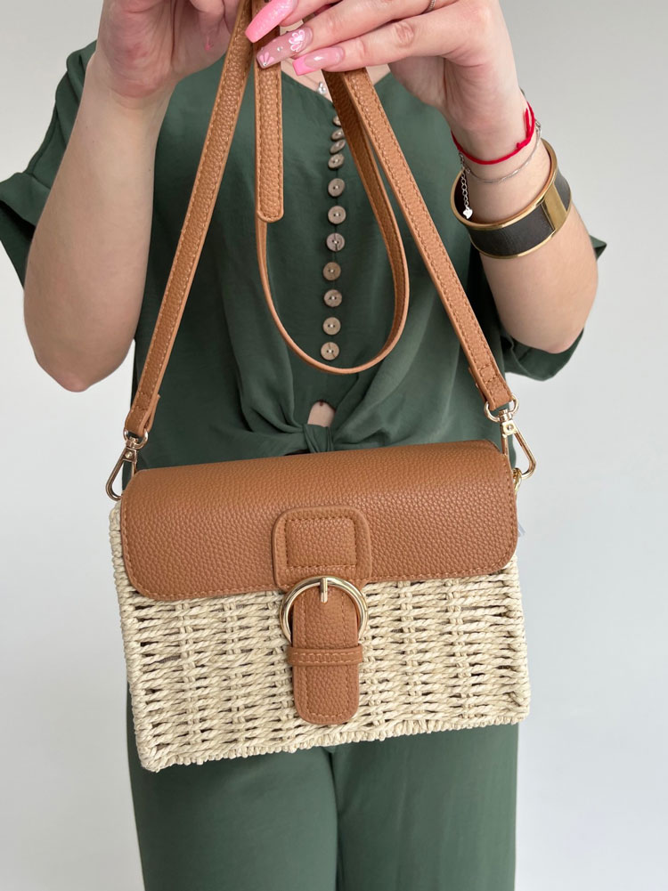 Slamená crossbody kabelka - prírodná ecru