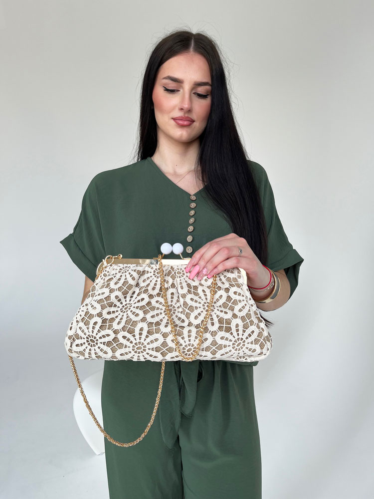 Čipkovaná dámska kabelka do ruky a crossbody na leto béžová