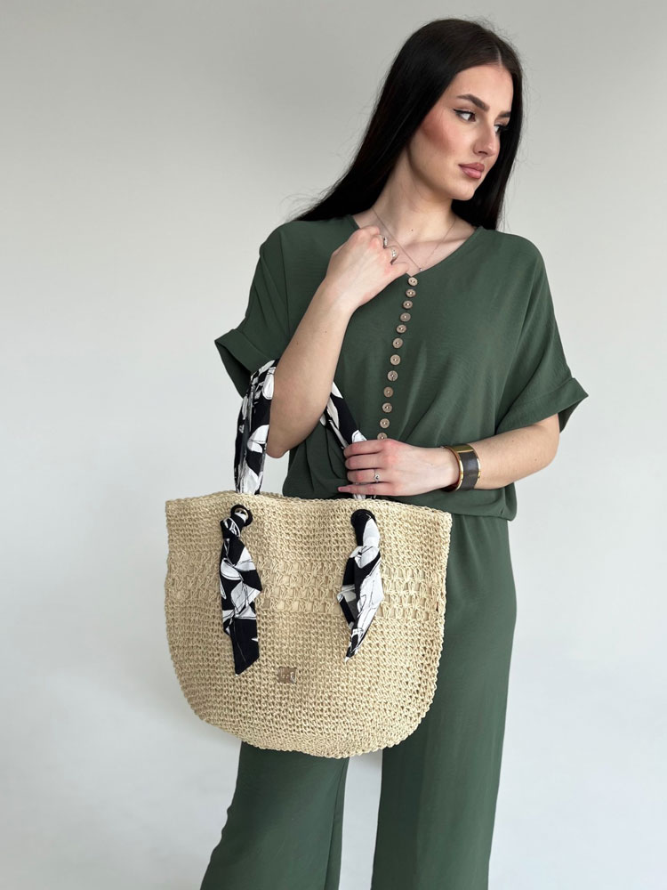 Letná slamená kabelka NÓBO – veľká shopper taška béžová