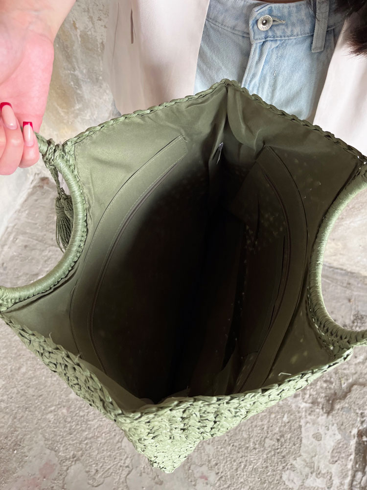Zelená slamená shopper kabelka do ruky 