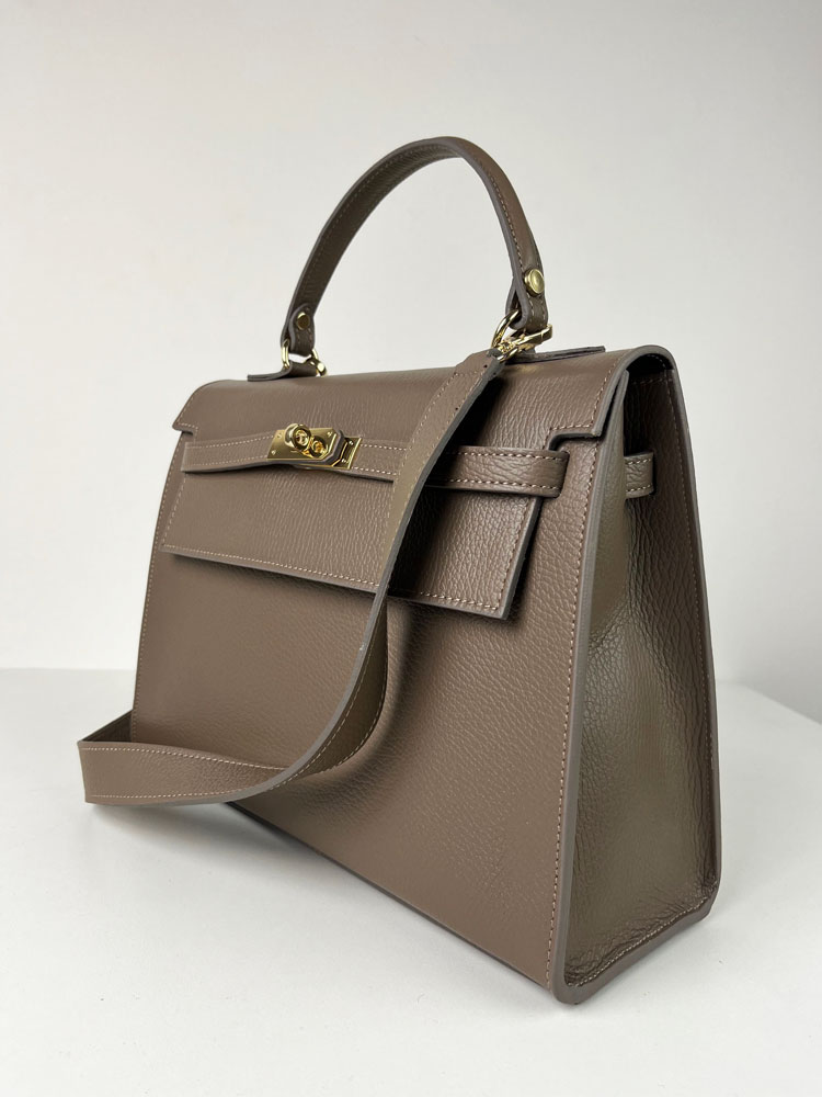 Hnedosivá kožená aktovka Laura Biaggi DX-TS11-241-taupe