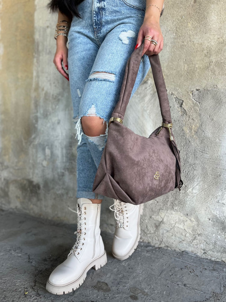 Hnedosivá kabelka na rameno GROSSO GS-4002-taupe