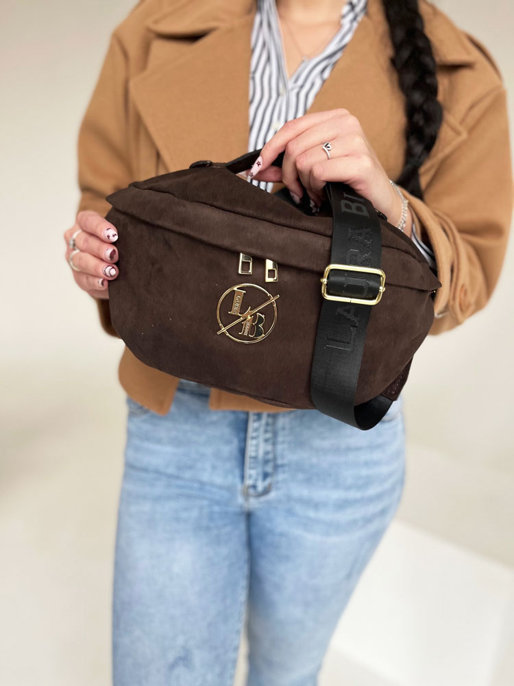 Semišová crossbody kapsička Laura Biaggi DX-JS-182-chocoZAM