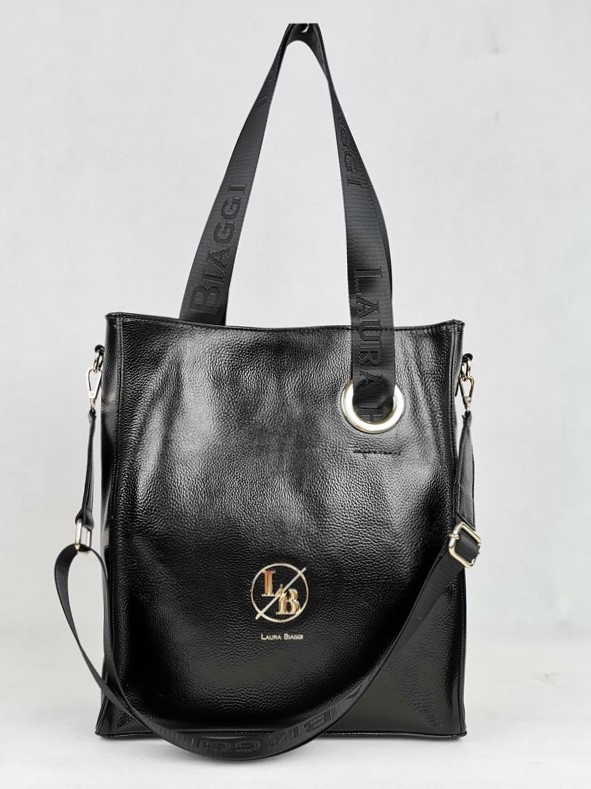 Laura Biaggi čierna shopper kabelka s deleným vnútrom lesklá