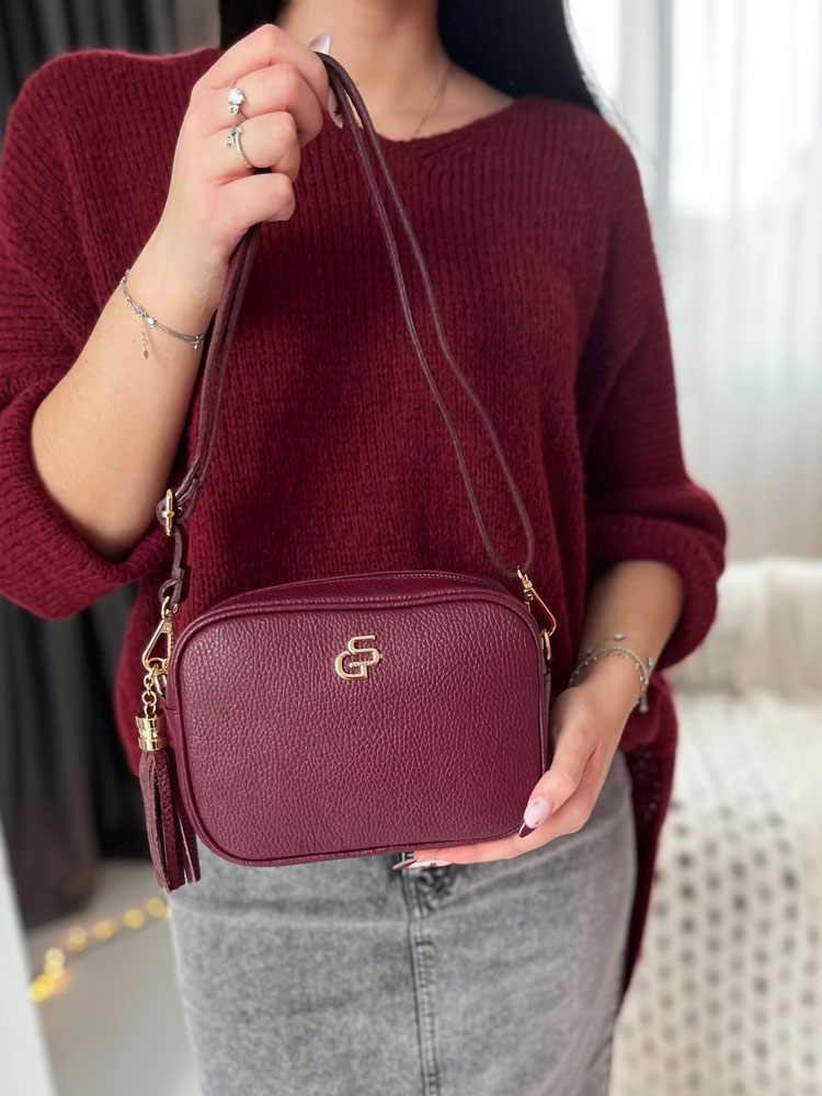 Bordová kožená crossbody kabelka GROSSO GS-4023-bordo
