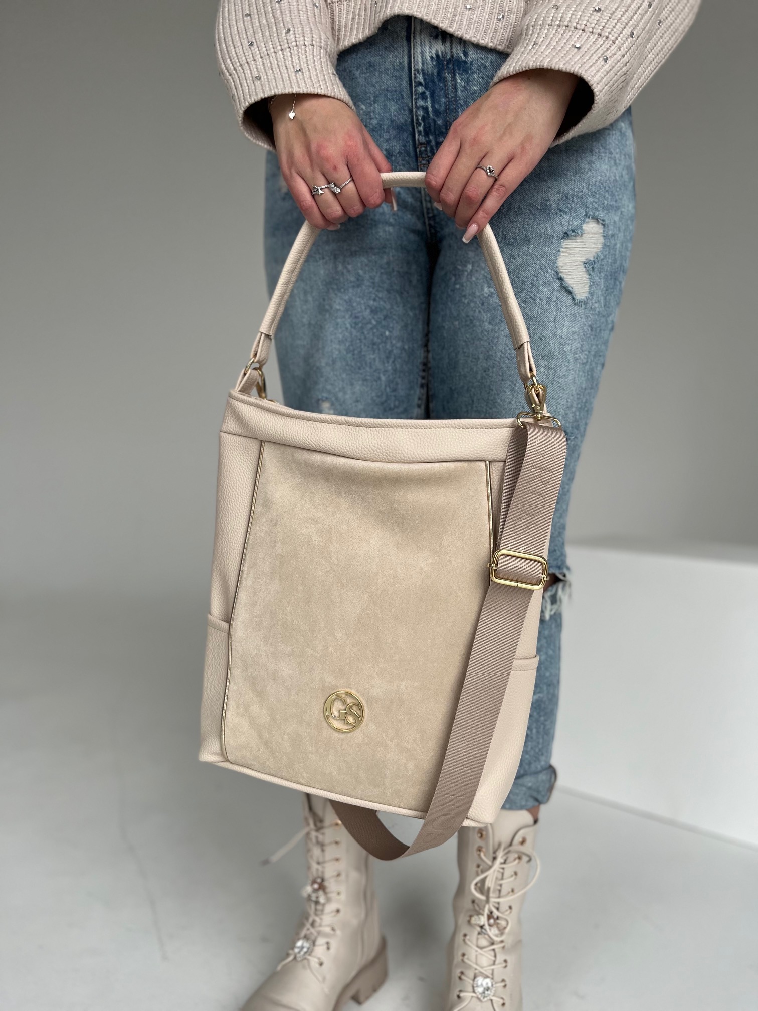 Béžová kabelka na rameno GROSSO GS-3779-beigeZAM