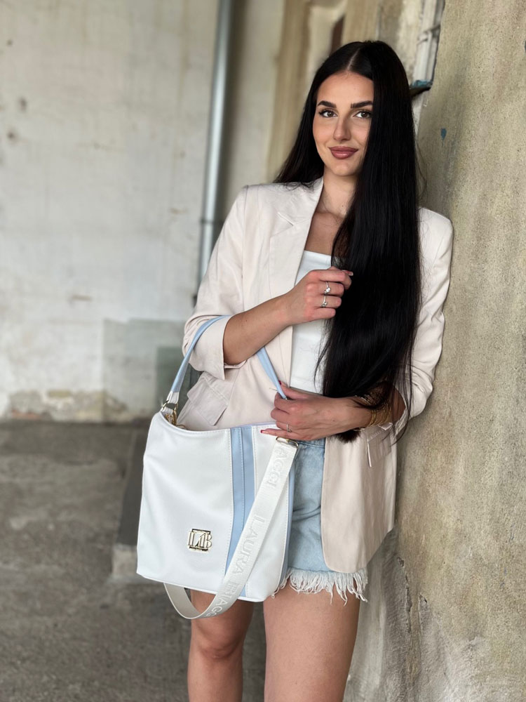 Biela kabelka na rameno Laura Biaggi DX-KB-219-white/BLUE