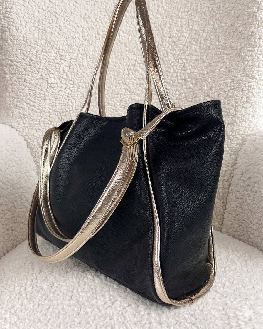 Čierna kabelka na rameno 2v1 GROSSO GS-3900-black/gold