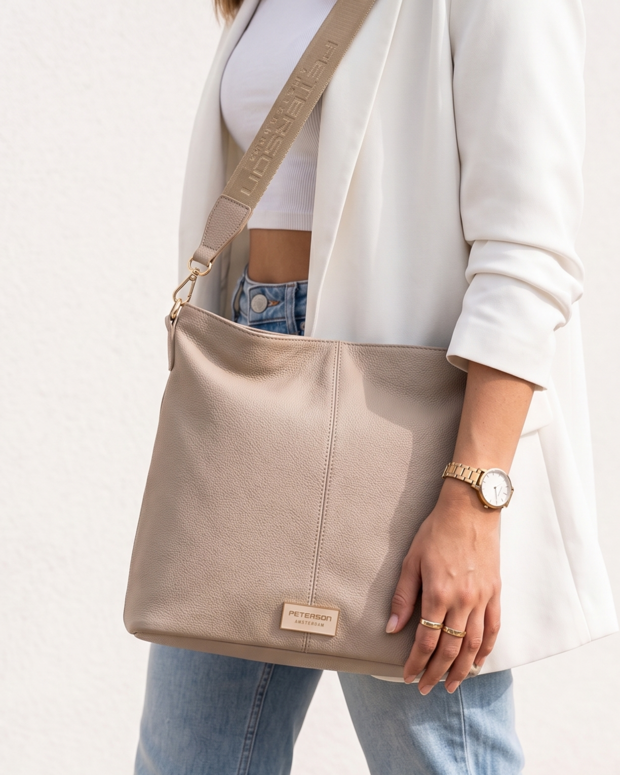 Veľká béžová crossbody Peterson s deleným vnútrom - elegantná a praktická
