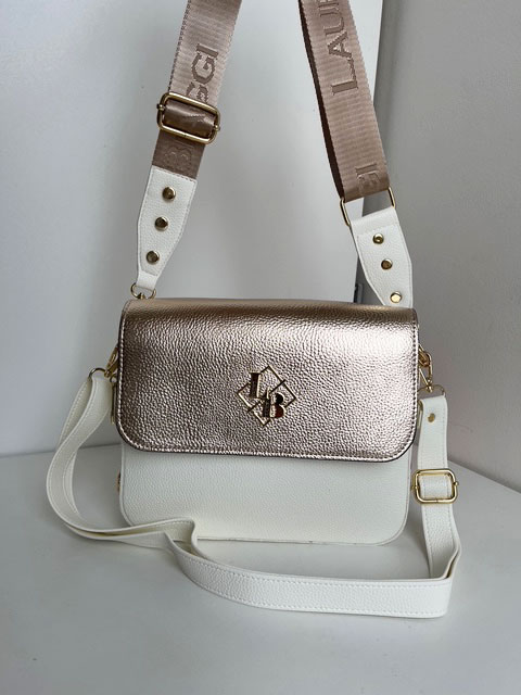 Bielo-zlatá crossbody kabelka s dvoma ramienkami Laura Biaggi