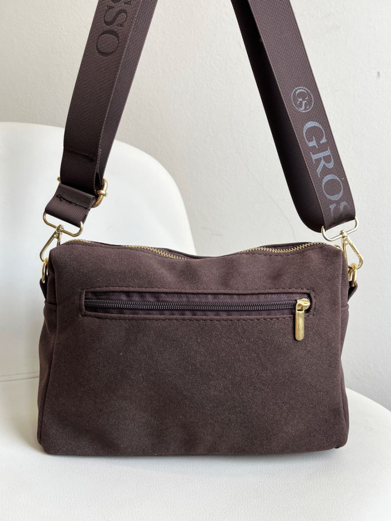 Čokoládová semišová crossbody kabelka GROSSO - praktická na každý deň