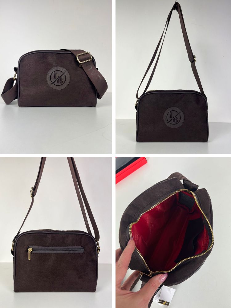 Čokoládová semišová crossbody kabelka Laura Biaggi - praktická na každý deň