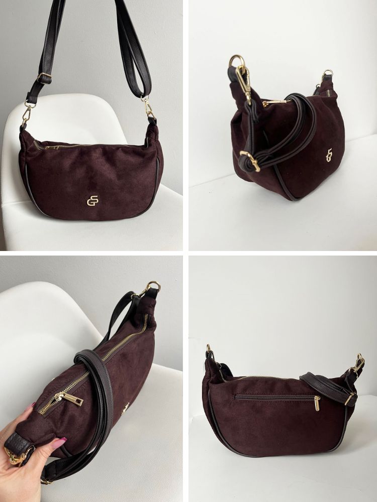 Čokoládová dámska crossbody kabelka GROSSO semišová