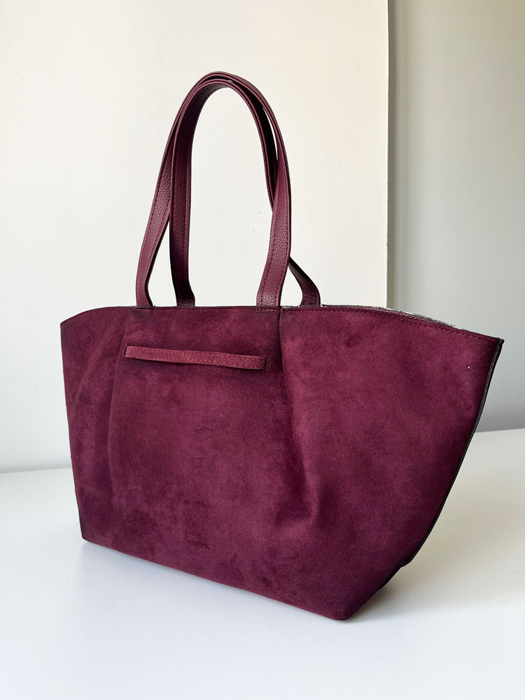Veľká semišová shopper kabelka Laura Biaggi - bordová A4