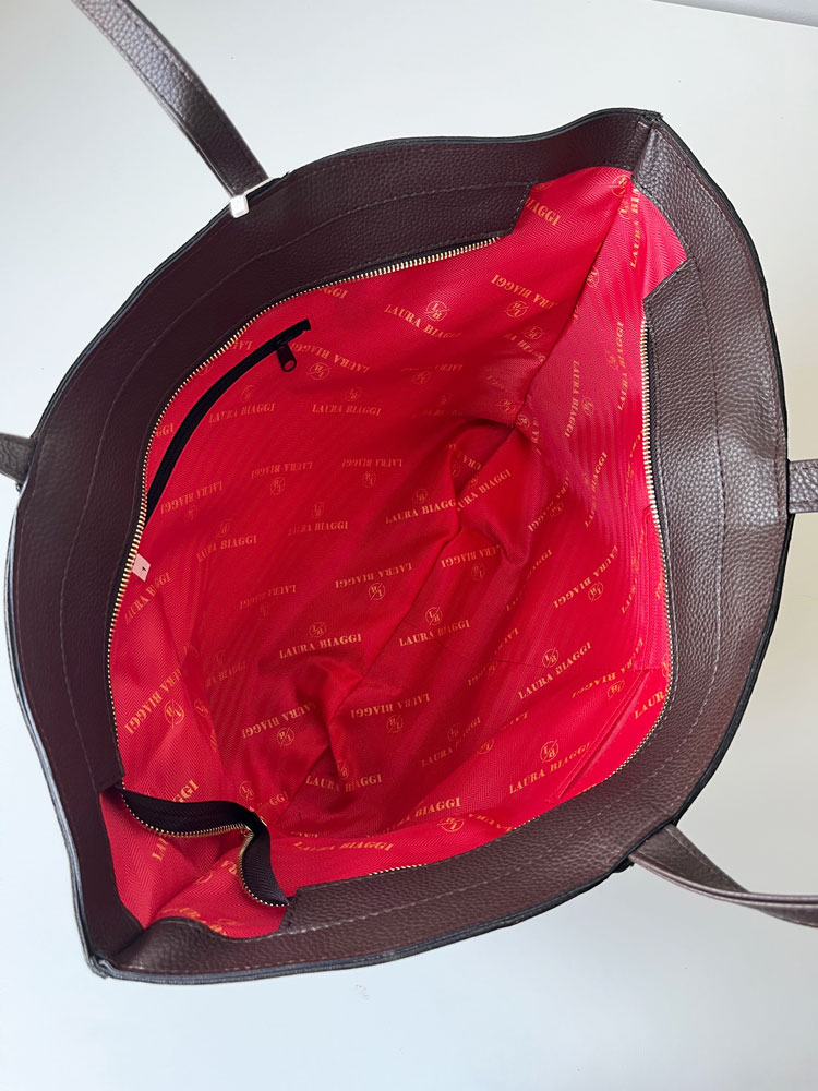 Veľká semišová shopper kabelka Laura Biaggi - čokoládová A4