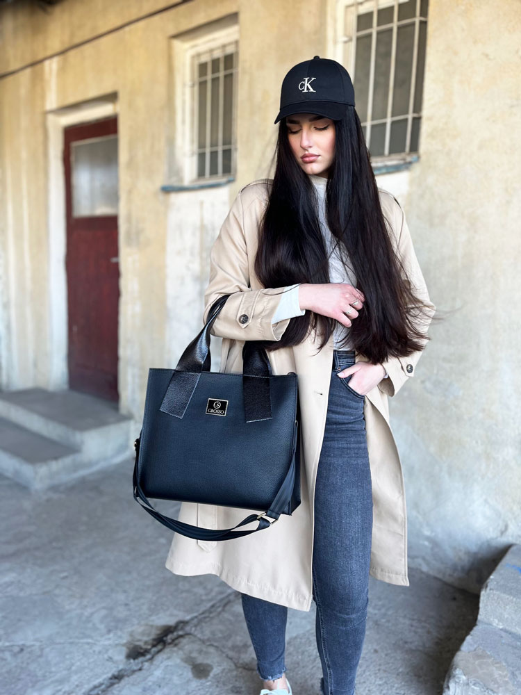 Čierna kabelka na rameno 2v1 GROSSO GS-11B014-blackLESK