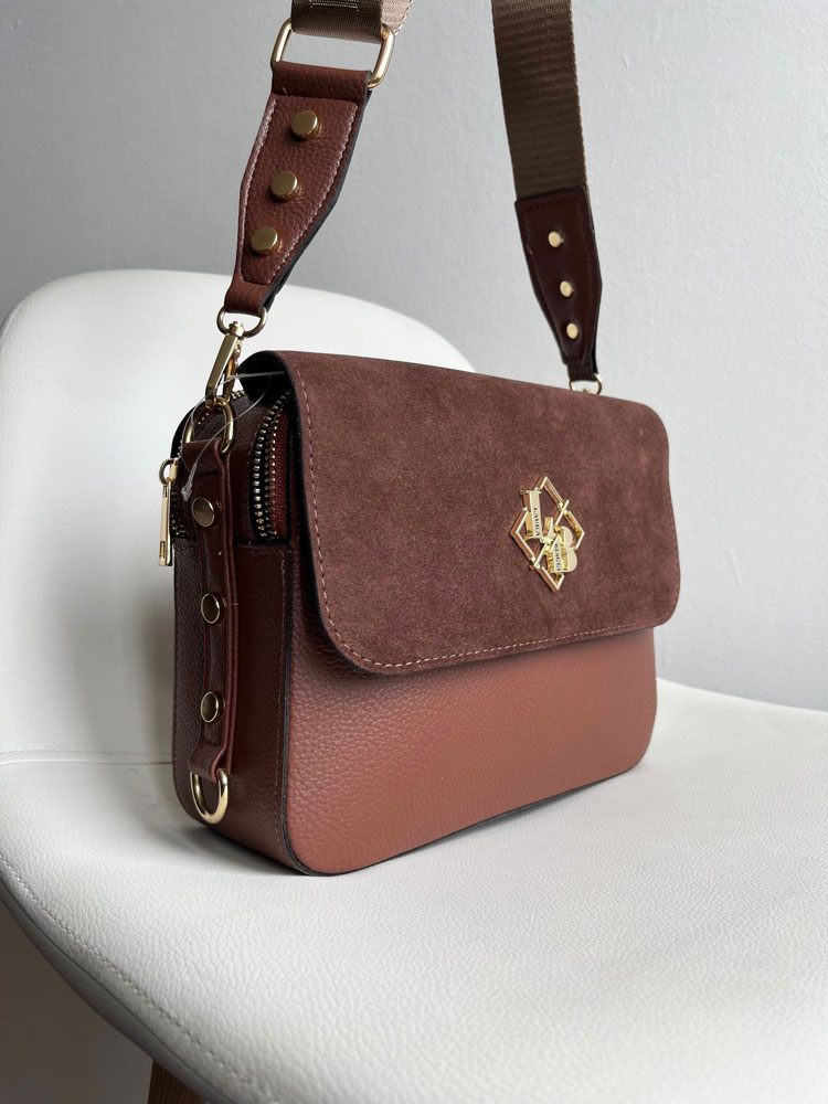 Dvojpriehradková crossbody kabelka Laura Biaggi DX-JS170-dark brown