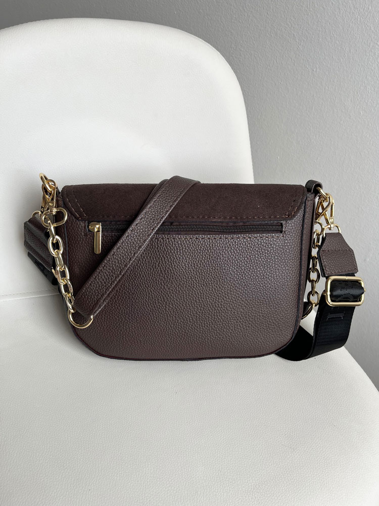 Tmavohnedá crossbody kabelka s dvoma ramienkami Laura Biaggi DX-F290-chocolate