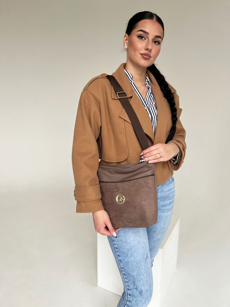 Hnedosivá crossbody kabelka GROSSO GS-103-taupe/brown