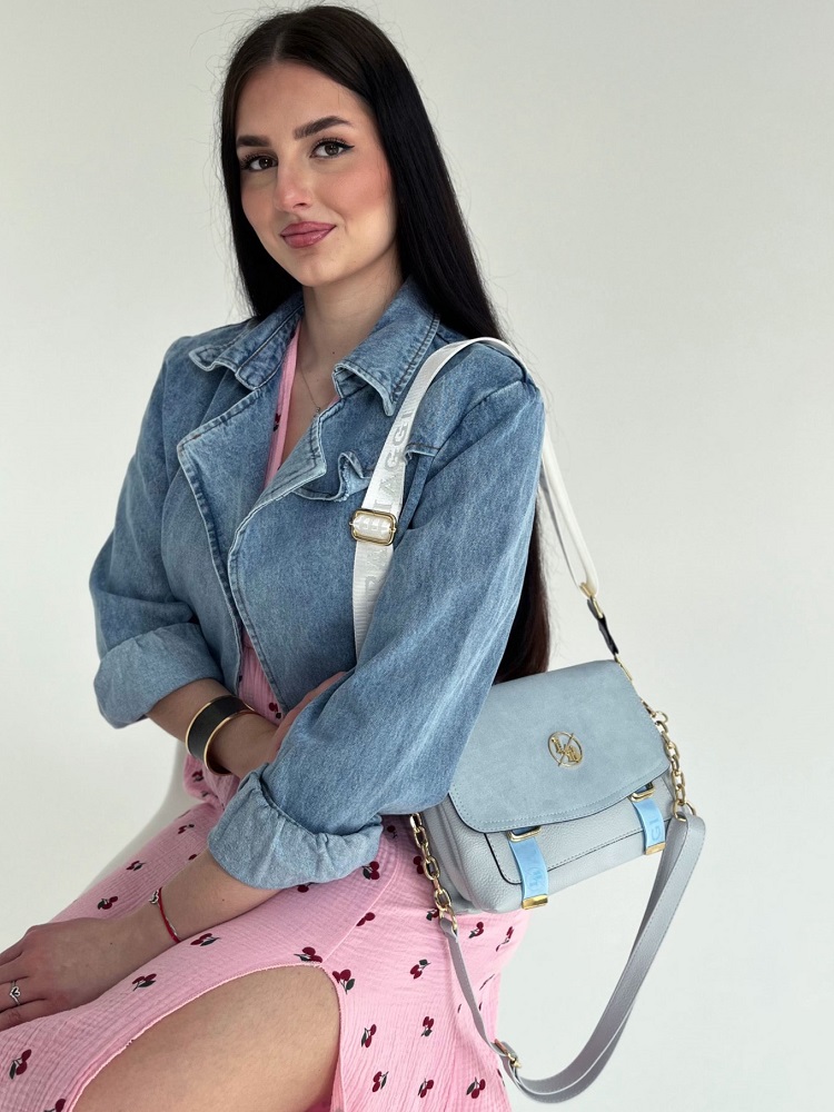 Modrá crossbody kabelka s dvoma ramienkami Laura Biaggi DX-F287-l.blue