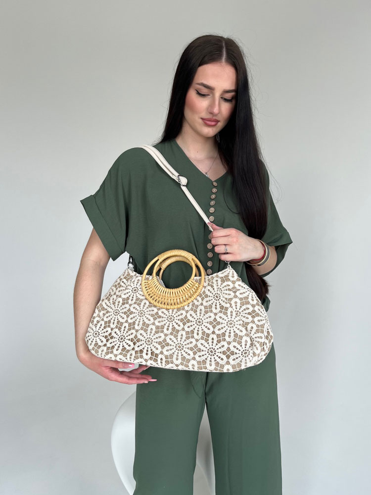 Čipkovaná kabelka do ruky a košík na leto béžový