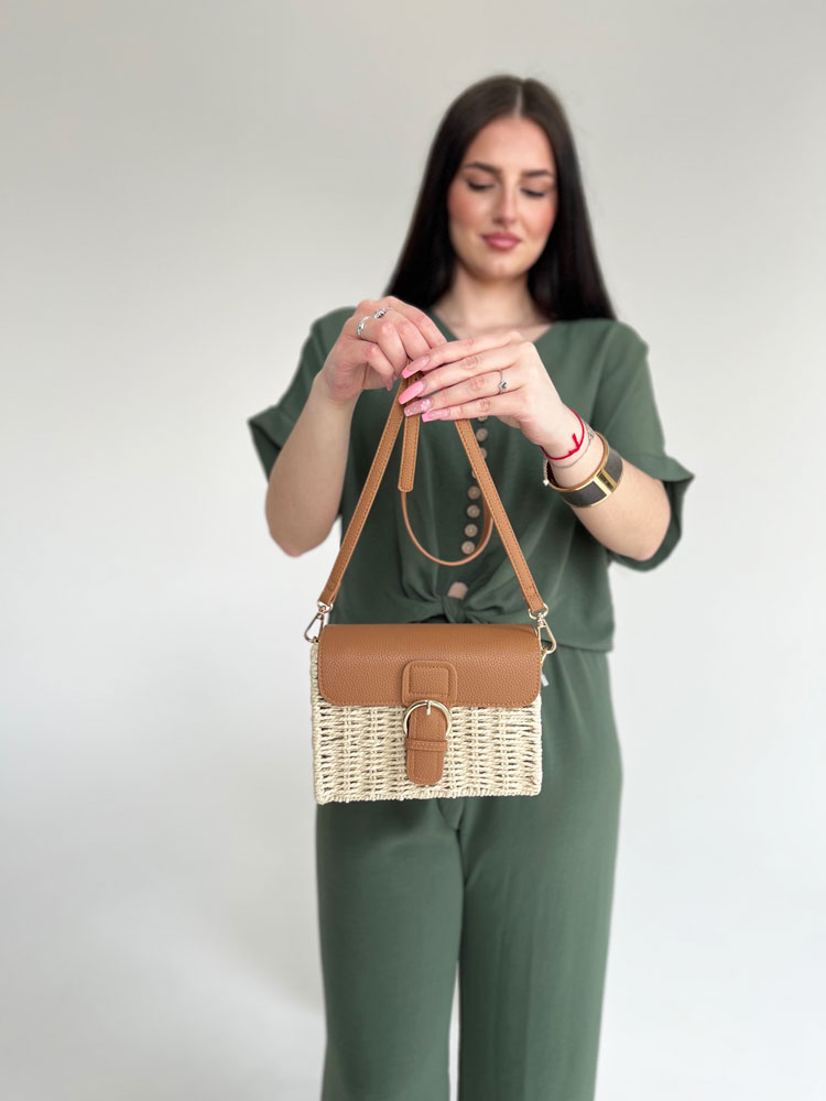 Slamená crossbody kabelka - prírodná ecru