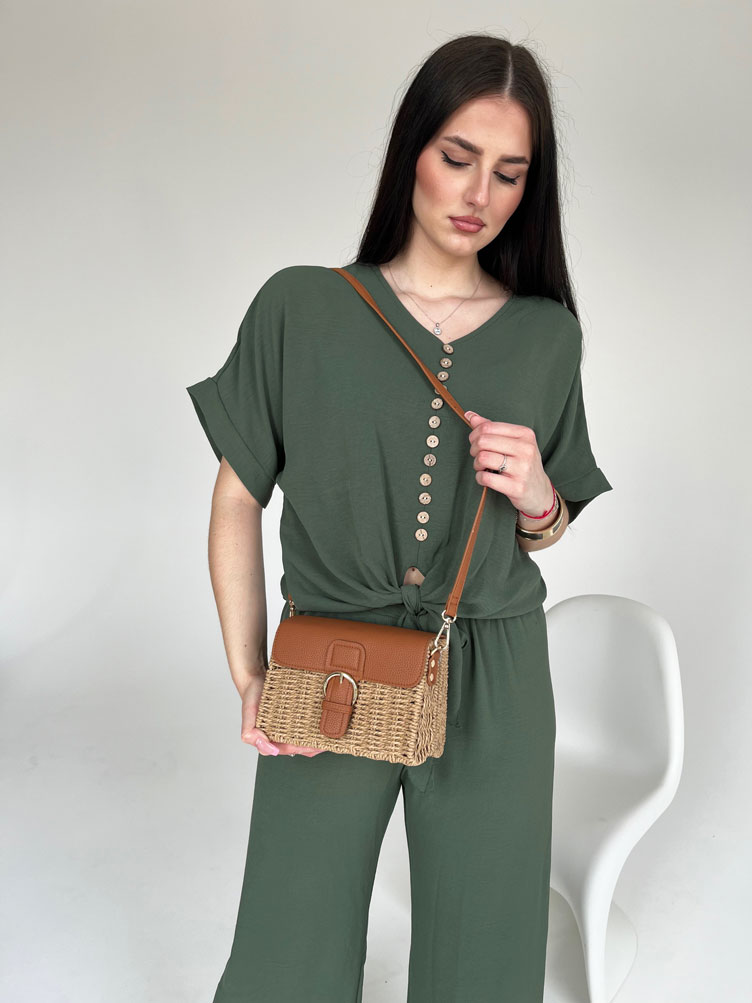 Slamená crossbody kabelka - prírodná hnedá