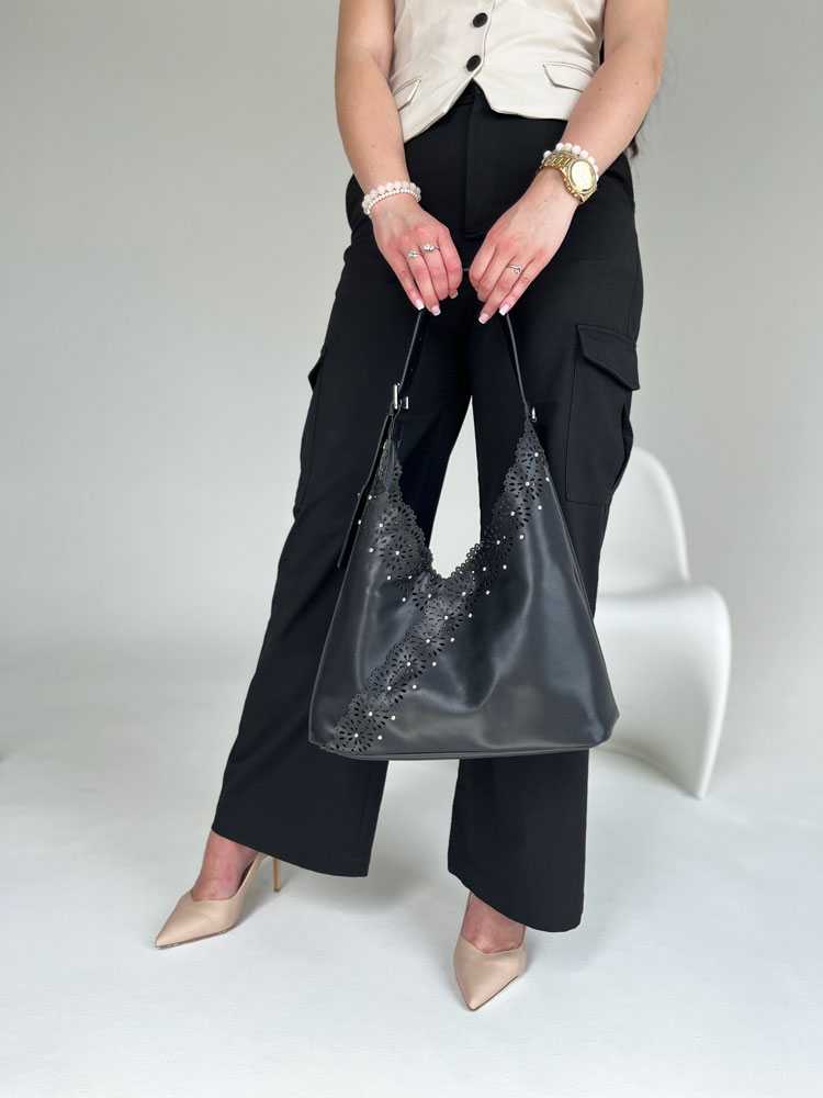 Čierna kabelka na rameno 2v1 F-58137-black