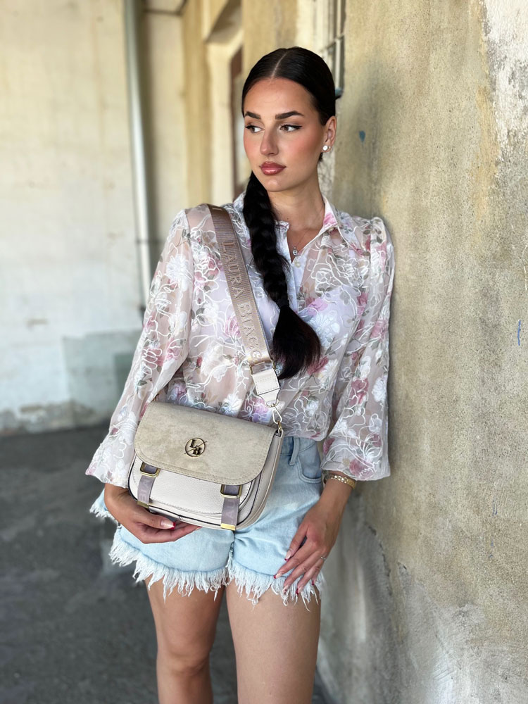 Crossbody kabelka s dvoma ramienkami Laura Biaggi béžová
