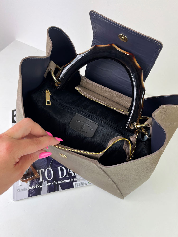 Hnedosivá kožená kabelka 2v1 Laura Biaggi DX-TS54-148-taupe