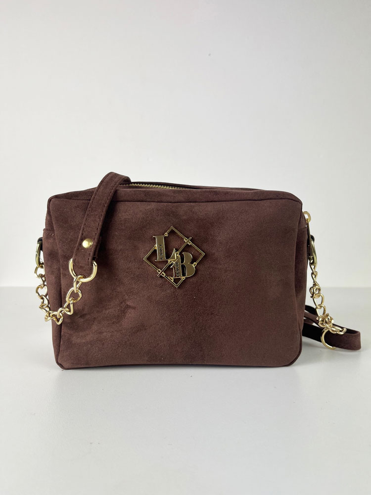 Čokoládová semišová crossbody Laura Biaggi s deleným vnútrom