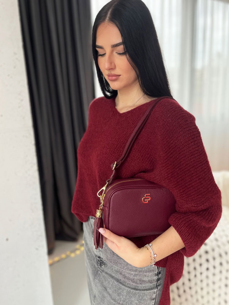 Bordová kožená crossbody kabelka GROSSO GS-4023-bordo