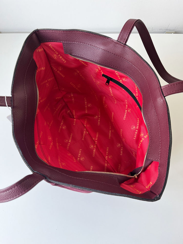 Veľká semišová shopper kabelka Laura Biaggi - bordová A4