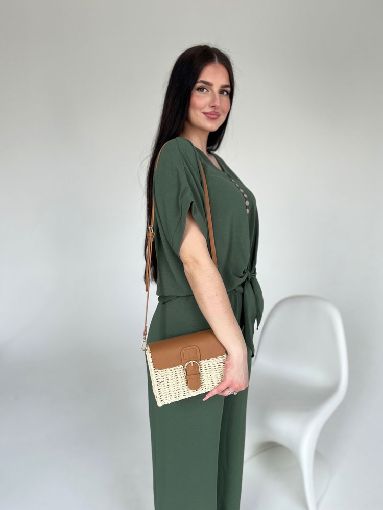 Slamená crossbody kabelka - prírodná ecru
