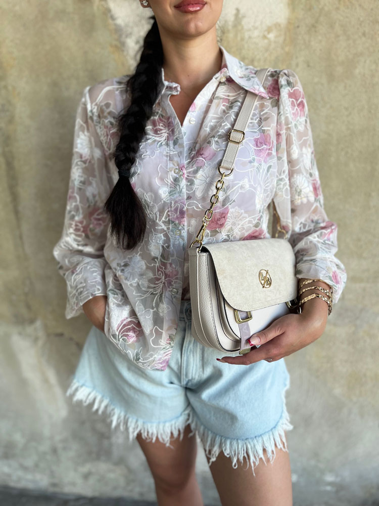 Crossbody kabelka s dvoma ramienkami Laura Biaggi béžová