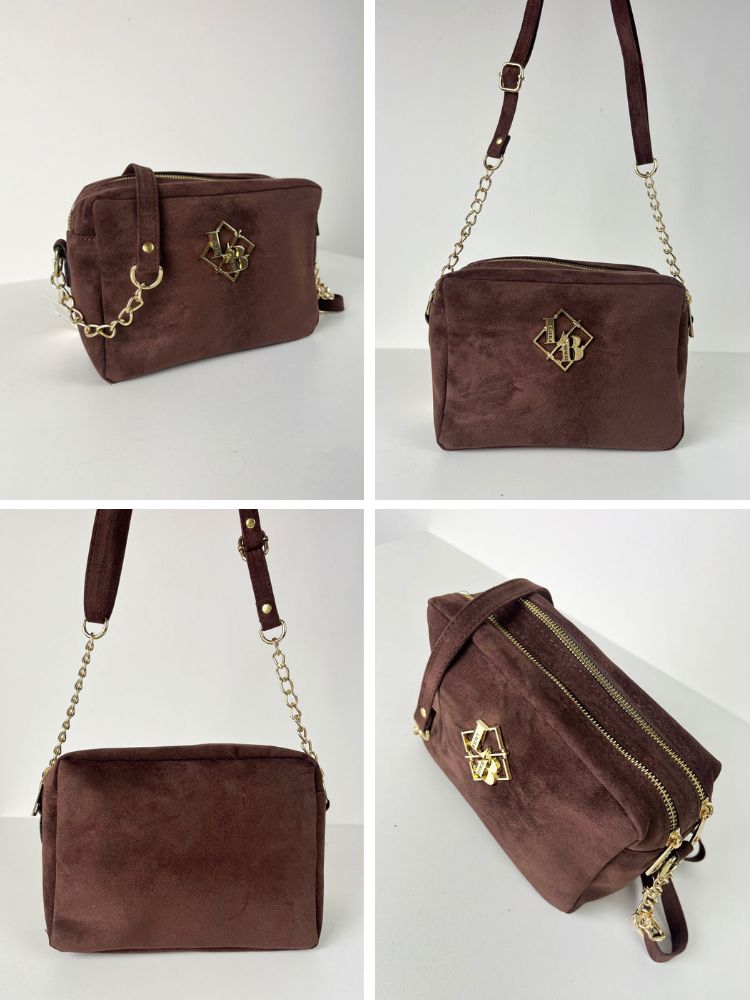 Čokoládová semišová crossbody Laura Biaggi s deleným vnútrom