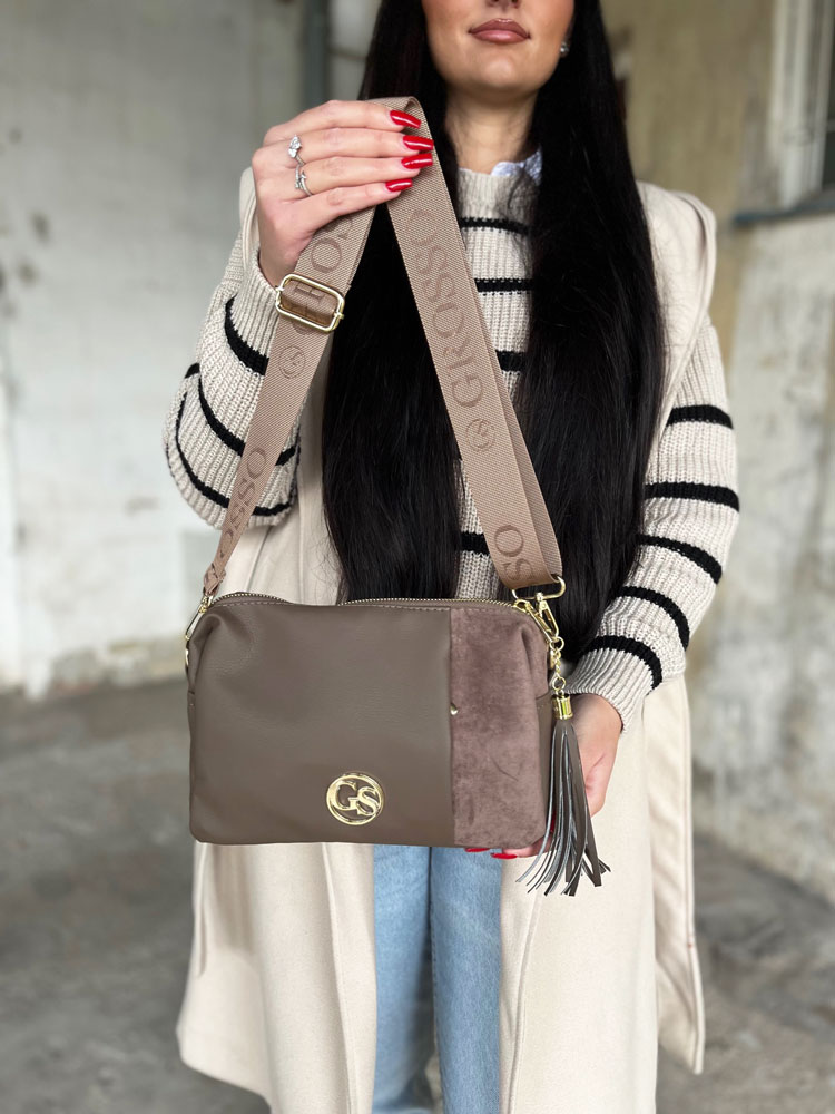 Hnedosivá crossbody kabelka GROSSO GS-3171-taupe/beige