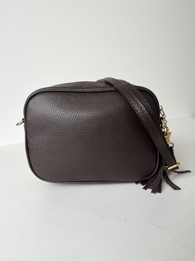 Tmavohnedá kožená crossbody kabelka GROSSO GS-4023-choco